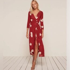 Reformation Tessa wrap dress floral red sleeves long